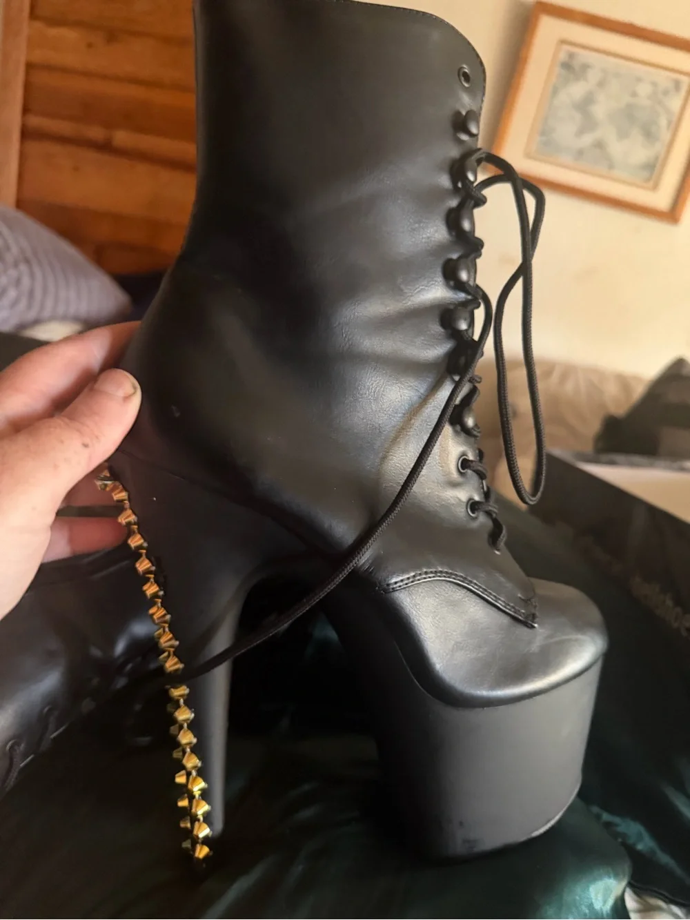 Adore Black Lace-Up Platform Boots, new without tags